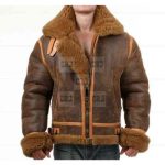 Distressed Faux Shearling Leather Jacket