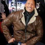 Dwayne Johnson brown shearling leather jacket