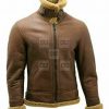 Mens Brown B3 Bomber Fur Sharling RAF Aviator Real Sheepskin Leather Jacket jakewood cognac