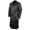 Men's Vintage Duster Trench Coat  Black Long Leather Overcoat - Image 2