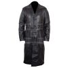 Men's Vintage Duster Trench Coat  Black Long Leather Overcoat - Image 5
