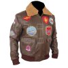 Faux Leather Top Gun Brown Bomber Jacket - Image 2