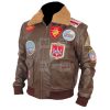 Faux Leather Top Gun Brown Bomber Jacket - Image 3