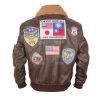 Faux Leather Top Gun Brown Bomber Jacket - Image 5