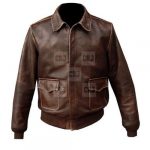 Distressed Brown Bomber Leather Jacket