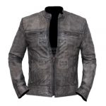 Vintage Distressed Grey Biker's Leather Jacket