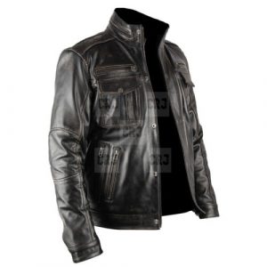 Distressed Men's Infinity Genuine Black Real Leather Jacket - Image 2