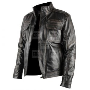 Distressed Men's Infinity Genuine Black Real Leather Jacket - Image 3