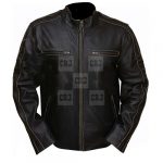 Cowhide Faded Seam Distressed Leather Jacket