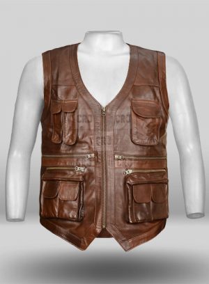 Faux Brown Jurassic World Genuine Leather Vest