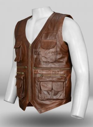 Faux Brown Jurassic World Genuine Leather Vest - Image 3