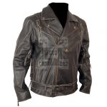 Terminator Biker Distressed Black Leather Jacket