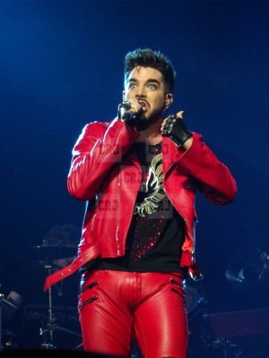 Adam Lambert Concert 2020 Red Funky Leather Jacket - Image 3