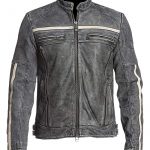 Café Racer Vintage Moto Grey Distressed Leather Jacket