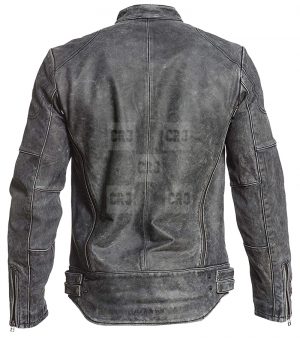 Café Racer Vintage Moto Grey Distressed Leather Jacket - Image 2