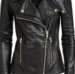 Alabama Slim Fit Black Biker Women Leather Jacket - Image 2