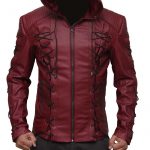 Arrow Arsenal Red Hooded Genuine Leather Jacket