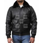 Distressed Black Bomber Brad Pitt Genuine Leather Jacket