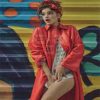 Barbara Palvin Numero Red Leather Coat