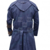 Long Wool Assassins Creed Leather Blue Overcoat - Image 2