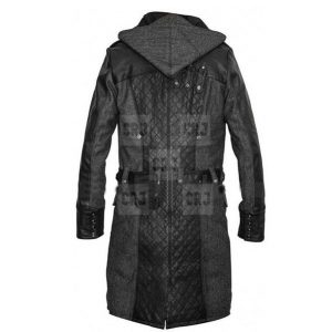 Long Wool Assassin’s Creed Leather Black Overcoat - Image 2