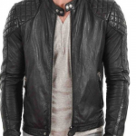 Black Quilted Genuine Leather Jacket For Men
