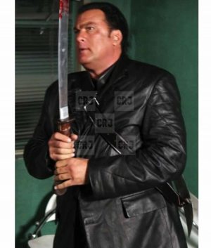 Steven Seagal Leather Jacket | Against the Dark Steven Seagal Black Leather Coat - Image 2