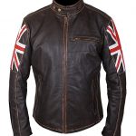 Brown Distressed British Flag Union Jack Leather Biker Jacket