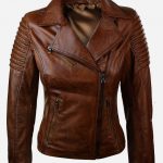 Brown Genuine Leather Biker Jacket For Women