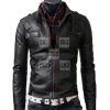 Slim Fit Button Pocket Black Rider Leather Jacket