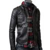 Slim Fit Button Pocket Black Rider Leather Jacket - Image 2