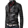 Slim Fit Button Pocket Black Rider Leather Jacket - Image 3