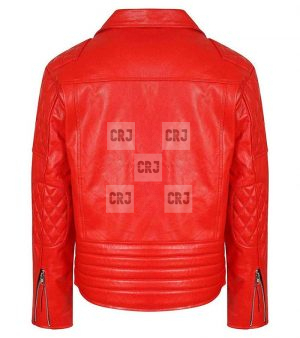 Cafe Racer Biker Red Faux Leather Jacket - Image 2