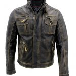 Cafe Racer Biker Style Distressed Metal Brown Leather Jacket