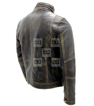 Cafe Racer Biker Style Distressed Metal Brown Leather Jacket - Image 2