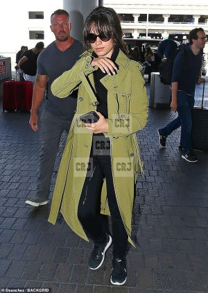 Green Color Camila Cabello Cotton Long Trench Coat - Image 2