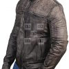 Distressed Casual Grey Leather Jacket For Men - Image 2