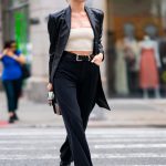Casual Elsa Hosk Black Leather Winter Coat