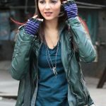 Slim Fit Victoria Justice Green Moto Leather Jacket
