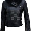 Gal Gadot Black Lambskin Leather Slim Fit Biker Jacket - Image 2