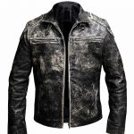 Vintage Retro Distressed Black Cafe Racer Leather Jacket