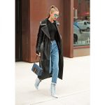 Gigi Hadid Black Suede Leather Long Trench Coat