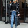Gigi Hadid Black Suede Leather Long Trench Coat - Image 3