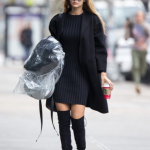 Gigi Hadid Simple Style Knee Length Black Wool Coat