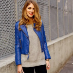 Girl’s New Cafe Racer Slim Fit Blue Leather Jacket