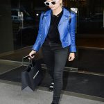 Slim Fit Hailey Baldwin Blue Real Leather Jacket