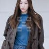K-Pop Celebrity Goo Hara Brown Leather Overcoat
