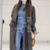 K-Pop Celebrity Goo Hara Brown Leather Overcoat - Image 2