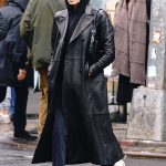 Kaia Gerber Black Double Breasted Trench Coat For Women