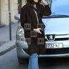 Kaia Gerber Brown Suede Double Breasted Winter Coat For Women - Image 2